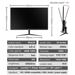 24-Inch 240Hz Gaming Monitor – Full HD IPS Display, 1ms Response, 178° Wide Viewing Angle