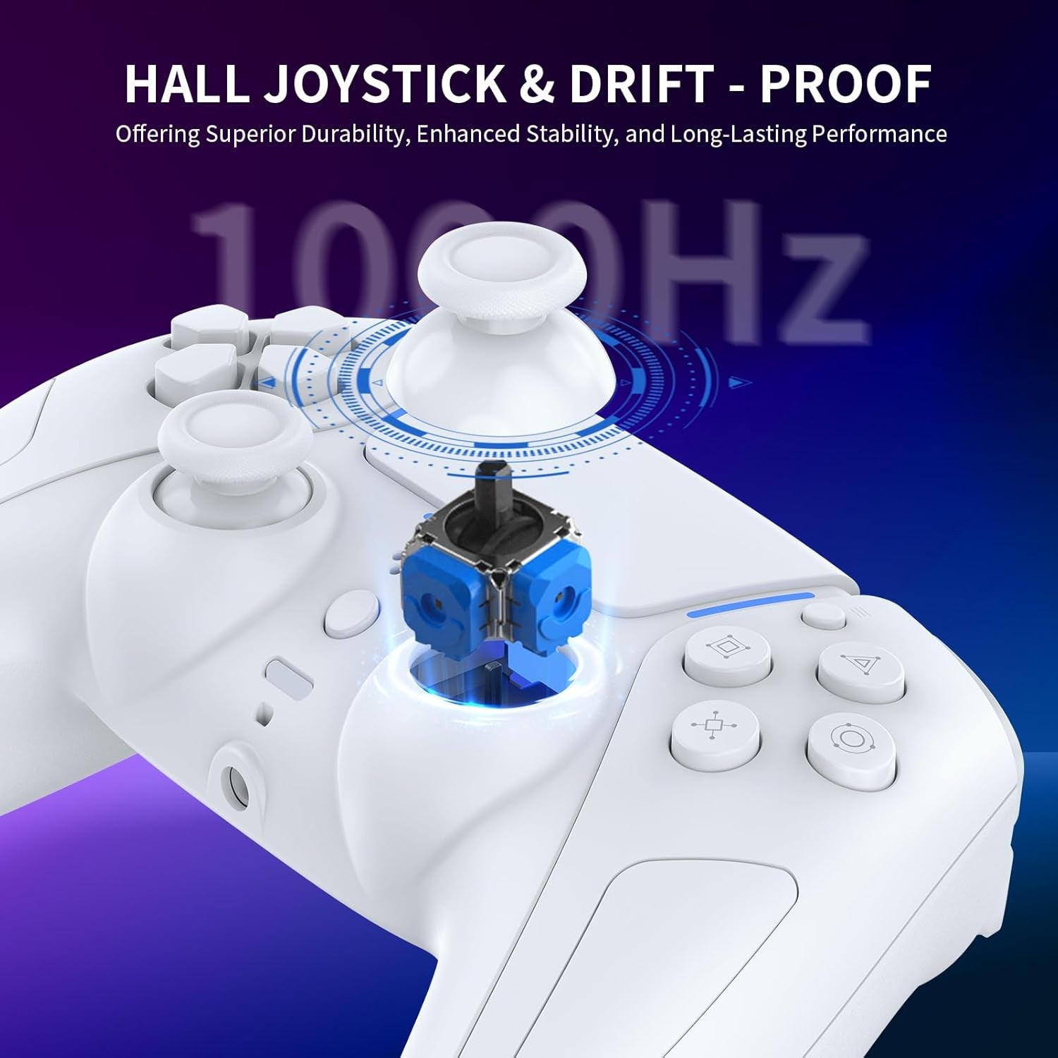 Wireless Gaming Controller Compatible with Ps5/Android/Pc, with LED Lights, Bluetooth,Hall Effect Joystick, Dual Vibration, 3.5Mm Audio Jack, 6-Axis Motion Contro Gamepad with Speaker (White)