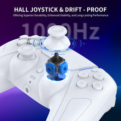 Wireless Gaming Controller Compatible with Ps5/Android/Pc, with LED Lights, Bluetooth,Hall Effect Joystick, Dual Vibration, 3.5Mm Audio Jack, 6-Axis Motion Contro Gamepad with Speaker (White)