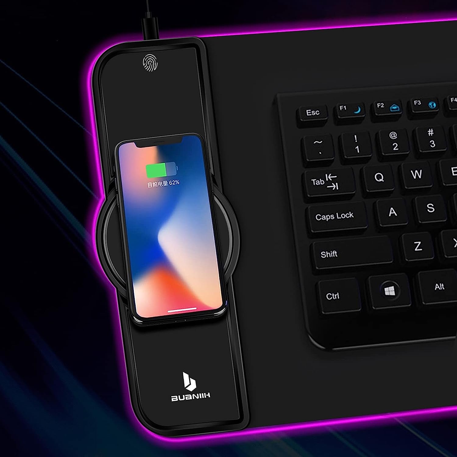 RGB Gaming Mouse Pad with 15W Wireless Charging, Extended Desk Mat 31.5 x 11.8 Inch, LED Mouse Pad with 10 Lighting Modes, Non-Slip Base for Keyboard, Mouse