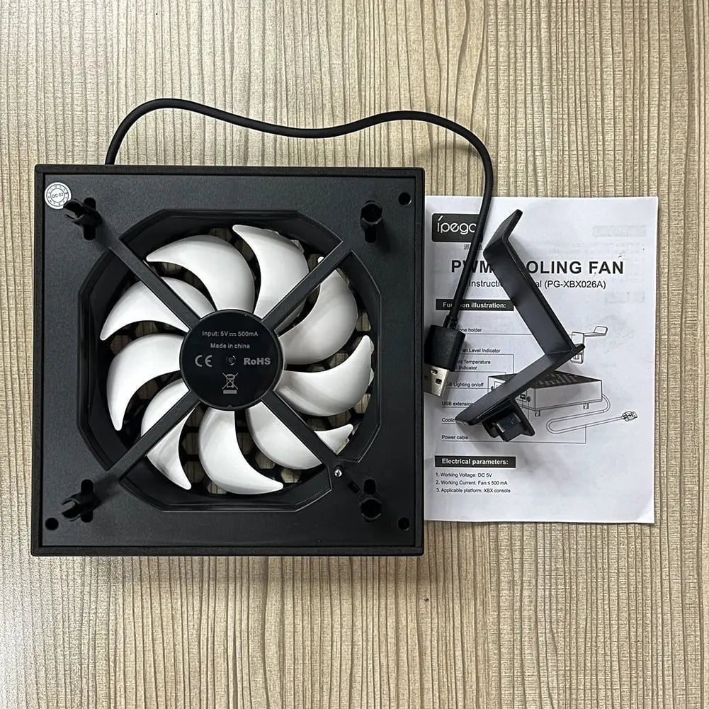 RGB Cooling Fan 3 Levels Adjustable Speed Top Cooler Fan with Headset Holders Temperature-Controlled Cooling Fan System USB Port for Xbox Series X Console