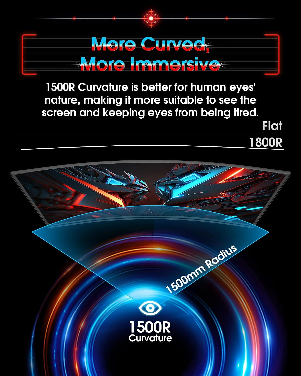 SANSUI 27" Curved Gaming Monitor, 240Hz, 1ms, FHD 1080p, FreeSync, HDR, 1500R