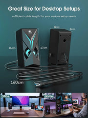 OROW 10W RGB Computer Speakers with Volume Control, Colorful LED Gaming Speakers for Pc/Desktop/Laptop/Monitor, 3.5Mm Aux Input, Lights On/Off Option (S201)