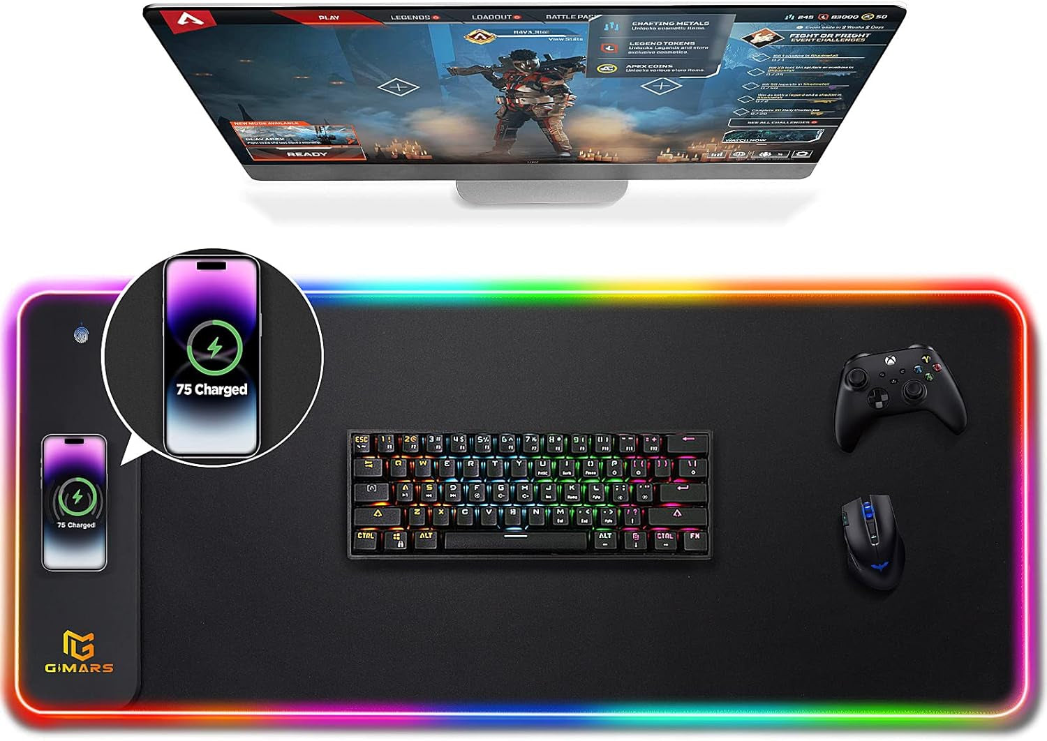 RGB Gaming Mouse Pad with 15W Qi Wireless Charging and Raised Charging Platform