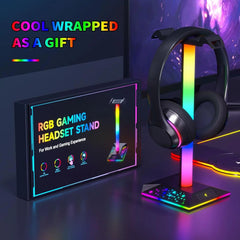 Headphone Stand Gaming Headset Holder RGB PC Gaming Accessories for Desk, Cool LED Headset Stand with 2 USB Charger for Gamer, Black