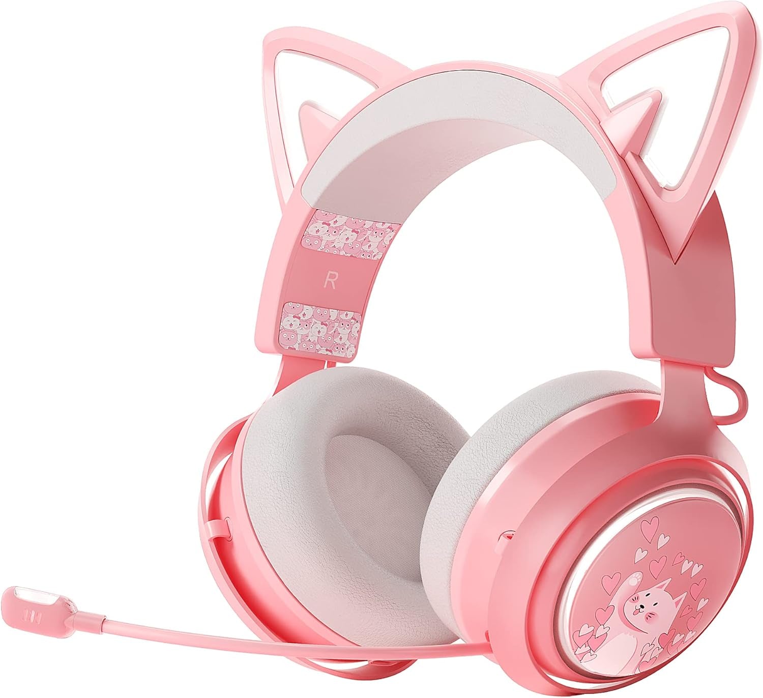 Wireless Cat Ear Headphones, Pink Gaming Headset Bluetooth 5.0 for Smartphone, Retractable Mic, 50Mm Drivers, RGB Lighting Headset with Mic (USB Dongle Not Included)