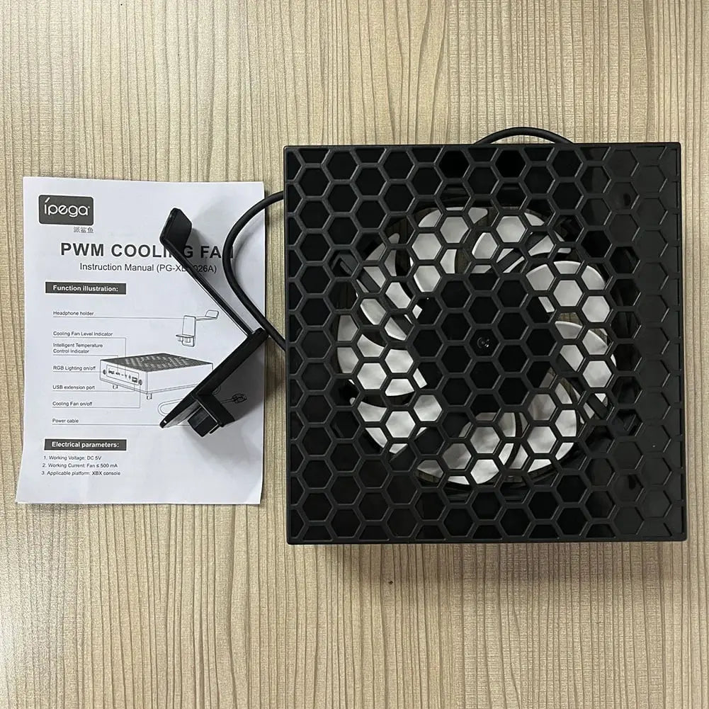 RGB Cooling Fan 3 Levels Adjustable Speed Top Cooler Fan with Headset Holders Temperature-Controlled Cooling Fan System USB Port for Xbox Series X Console