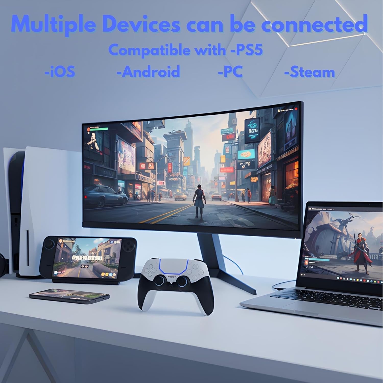 Pro Wireless Controller for PS5, Hall Effect 3D Joysticks, Bluetooth 5.3 Gamepad with Programmable Back Buttons, 6-Axis Motion Control, Dual Vibration, 3.5mm Audio Jack, Compatible with iOS, Android, PC, and Steam, Gray