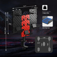 Modular Headphone and Controller Holder for Game, Clamp-On Pegboard, Rotatable Controller Stand with Cable Hooks, Gaming Accessory for Xbox PS5 PS4 Nintendo Switch, 3Pcs Pegboard, Red