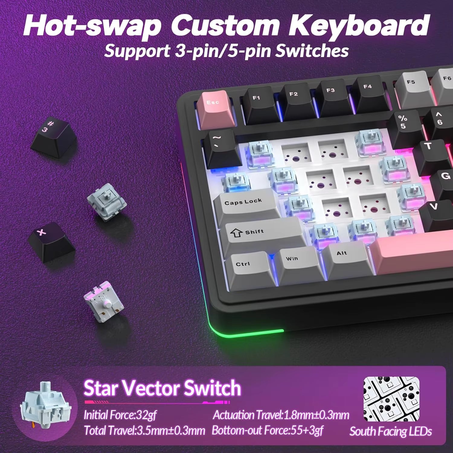 AULA S75 Pro Wireless Mechanical Keyboard, 75 Percent Hot Swappable RGB Gaming Keyboard with LCD Screen and Control Knob, 4000mAh Battery, PBT Keycaps, Tri-Mode 2.4G Bluetooth USB-C