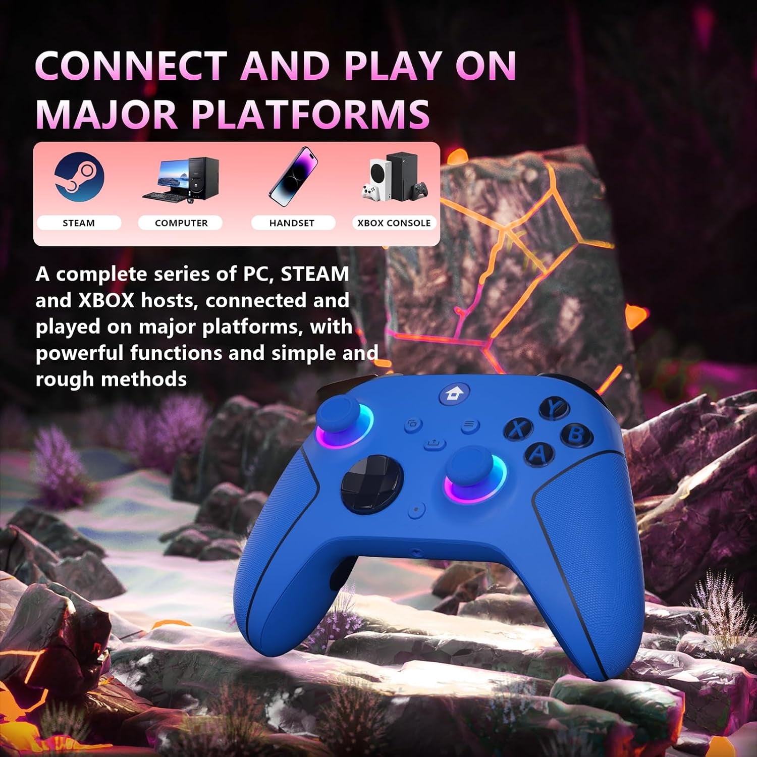 YUYIU Wireless RGB Controller for Xbox Series X|S, Xbox One & PC, Hall Effect Sticks, Turbo, Programmable Buttons, 1000mAh Battery