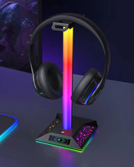 Headphone Stand Gaming Headset Holder RGB PC Gaming Accessories for Desk, Cool LED Headset Stand with 2 USB Charger for Gamer, Black