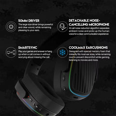 Harmony WHG02 Wireless Headphones Bluetooth 5.3 50Mm Bass-Enhancing Diaphragm RGB Gaming Headset for PC PS4 PS5