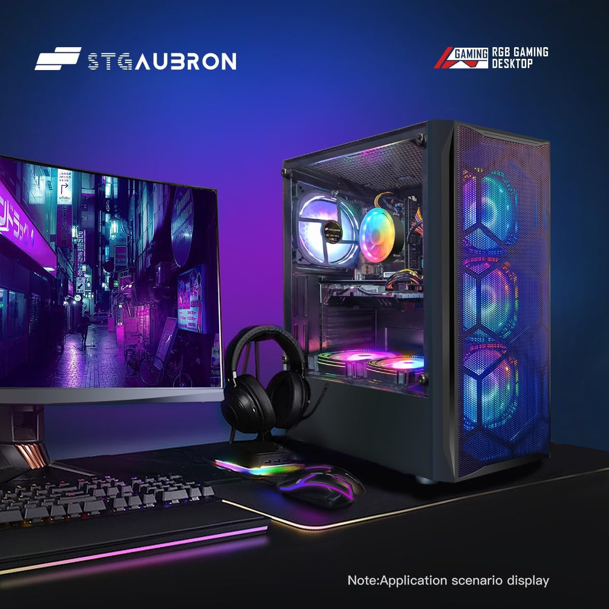Gaming PC Desktop Computer, Intel Core I7 up to 3.9Ghz, Radeon RX 580 8G, 16G RAM, 512G SSD, Wifi 6, BT 5.0, RGB Fan X6, Windows 11 Home