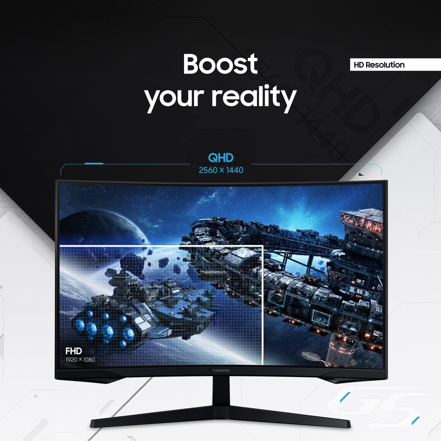32" Odyssey G55C Series QHD 1000R Curved Gaming Monitor, 1Ms(Mprt), HDR10, 165Hz, AMD Radeon Freesync, Eye Care, Glare Free, Sharp Resolution LS32CG550ENXZA