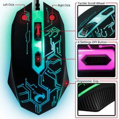 Gaming Keyboard and Mouse and Mouse Pad and Gaming Headset, Wired LED RGB Backlight Bundle for PC Gamers and Xbox and PS4 Users - 4 in 1 Edition Hornet RX-250