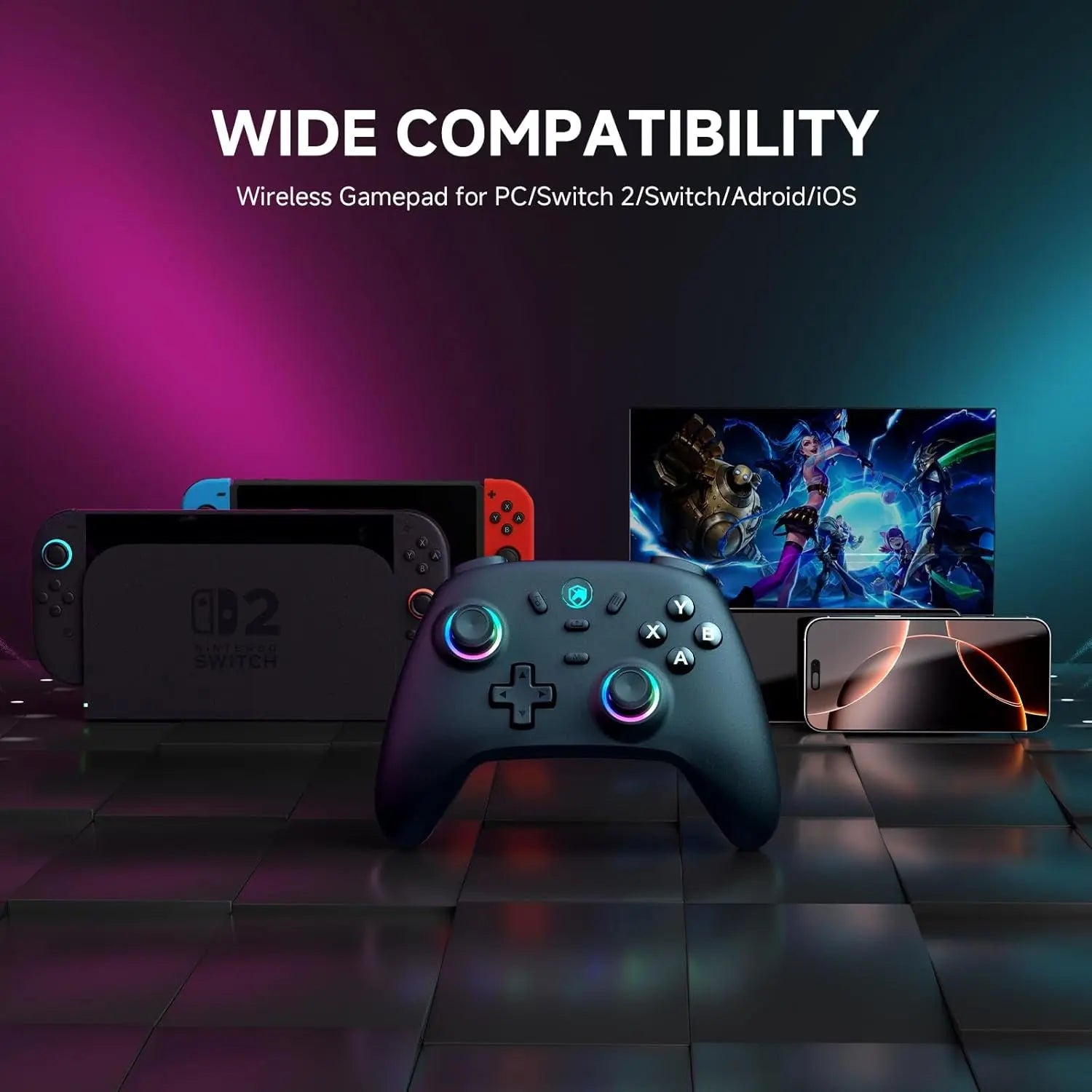 Wireless PC Gaming Controller - Hall Effect Joystick, 2.4G & Wired 1000Hz Polling Rate, 800Mah Battery, Adjustable Turbo/Vibration - for Pc/Switch/Ios/Android