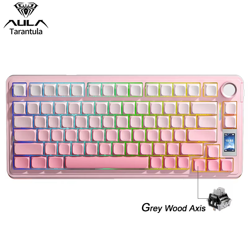 AULA S75 Pro Wireless Mechanical Keyboard, 75 Percent Hot Swappable RGB Gaming Keyboard with LCD Screen and Control Knob, 4000mAh Battery, PBT Keycaps, Tri-Mode 2.4G Bluetooth USB-C