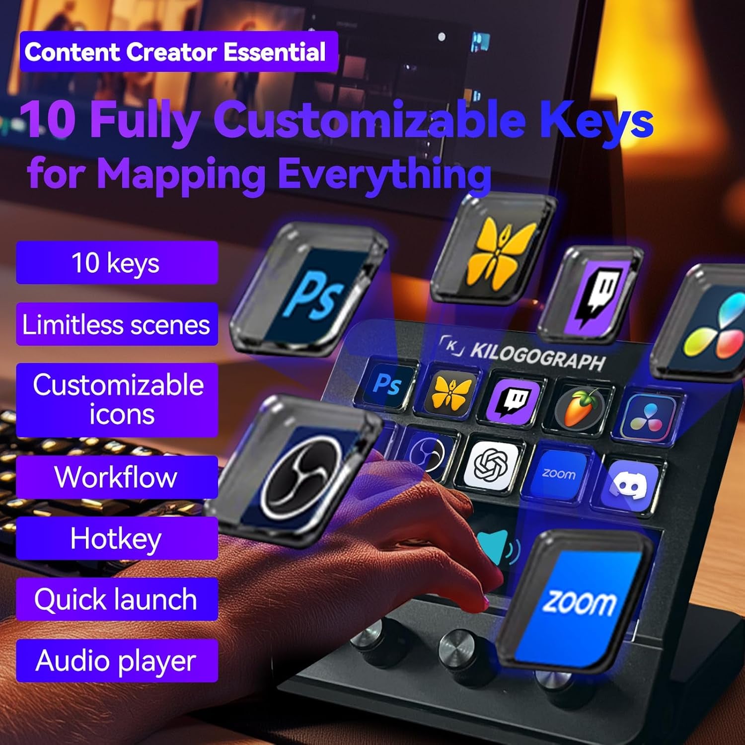 KILOGOGRAPH Stream Dock with Knobs Screen N4E — Wired Streaming Controller for PC and Mac