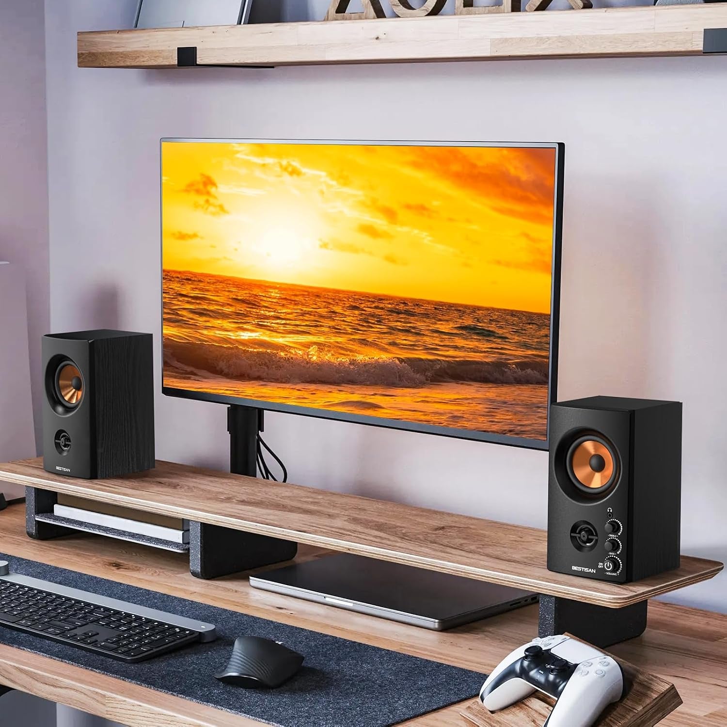 Active Bookshelf Speakers, 50W BT Home Speakers, 3’’ Woofer, 1’’ Silk Dome Tweeter PC Speakers, RCA Speakers for Desktop/Turntable/Tv, Bass & Treble Adjustable, Headphone Port for Gaming