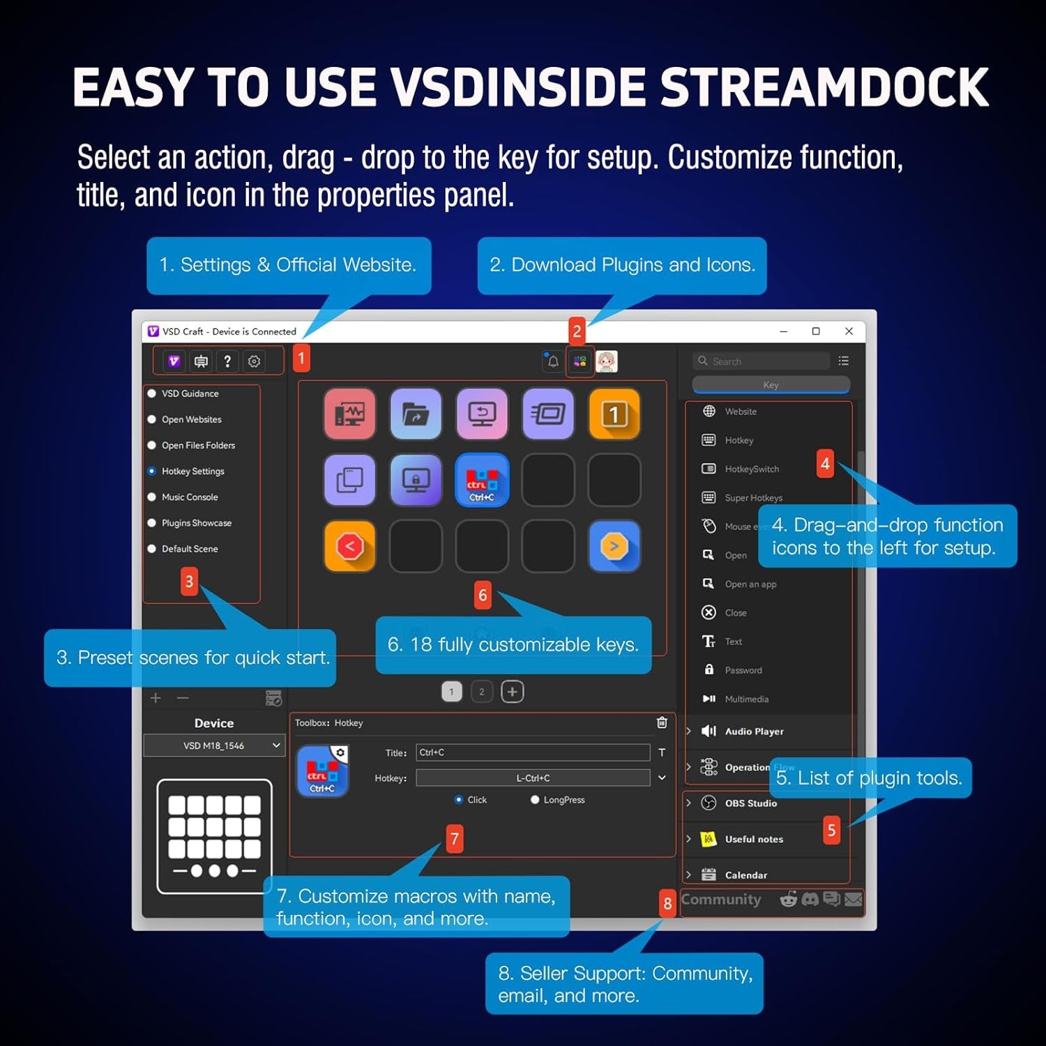 VSDINSIDE Macro Keypad and Stream Controller Deck