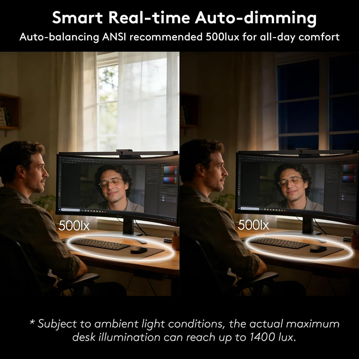 Quntis 26" Curved Monitor Light Bar for 34"+ Ultrawide Screens, 15 RGB Modes, Auto-Dimming & Remote
