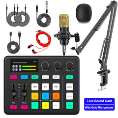 Broadcast Live Sound Card Quipment Podcast Gaming Audio Mixer with Microphone Set DJ Device for Audio Recording Live Streaming