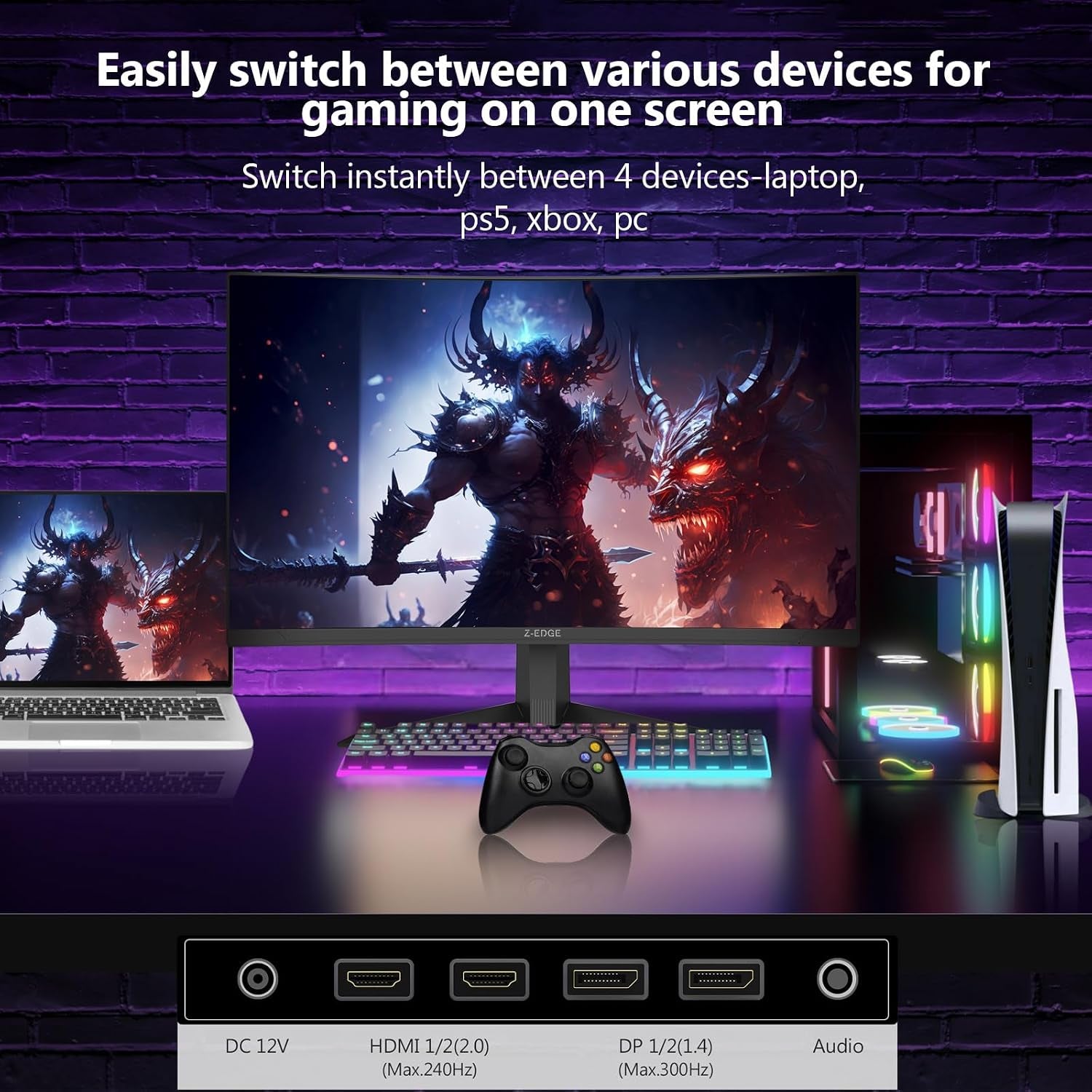 Z-Edge 27 Inch Curved Gaming Monitor, 1080P, 300Hz/240Hz Computer Screen | UG27S 1500R Curved Computer Monitor, 1Ms, Freesync, Low Blue Light, Dual DP & HDMI, Metal Stand, for Office & Gaming