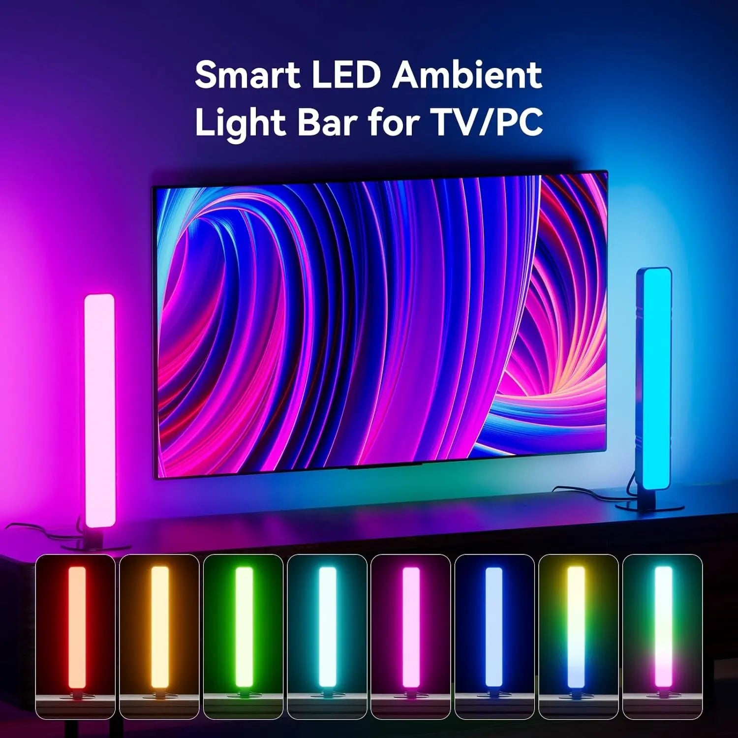 LED Light Bar, Music Sync RGB Light Bar, USB Ambient Lamp, Color Changing Gaming TV Backlight with Remote Control, 15 Dynamic Modes for Room Gaming Decoration