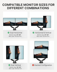 Dual Monitor Stand - Full Adjustable Monitor Desk Mount Swivel Vesa Bracket with C Clamp, Grommet Mounting Base for 13 to 32 Inch Computer Screens - Each Arm Holds 4.4 to 19.8Lbs