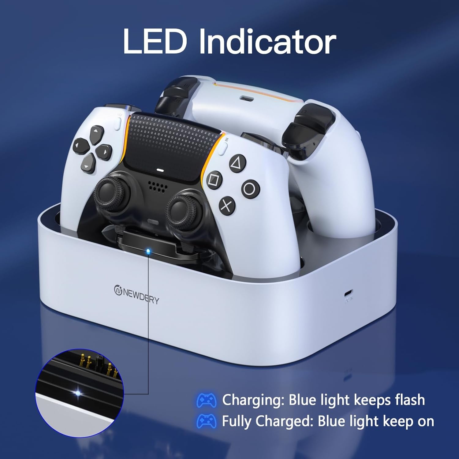 PS5 Controller Charger Dock, Fast Dual Charging Station with LED Indicator