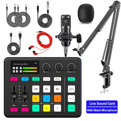 Broadcast Live Sound Card Quipment Podcast Gaming Audio Mixer with Microphone Set DJ Device for Audio Recording Live Streaming