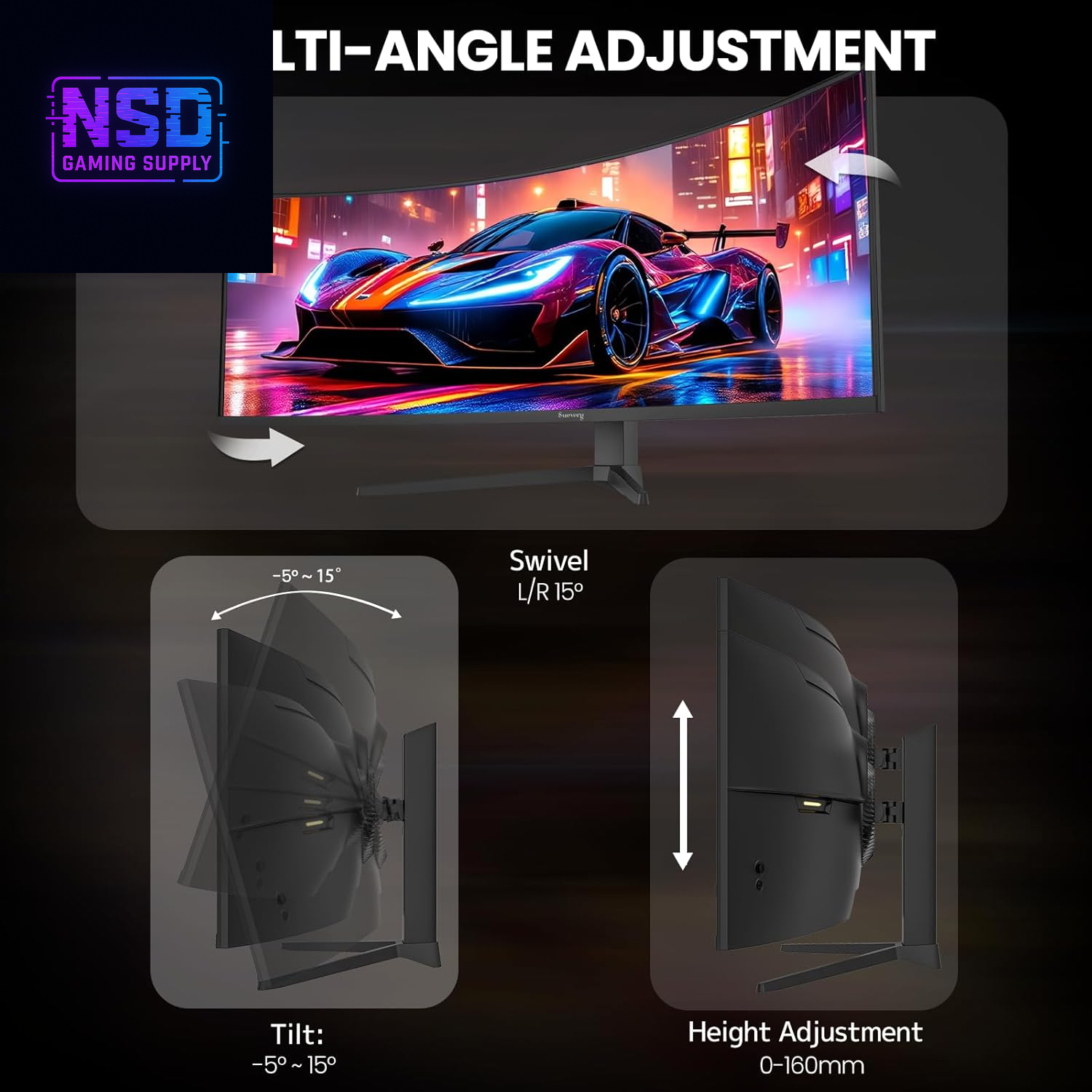 49" Curved Gaming Monitor | DQHD(5120 * 1440), 144Hz/165Hz, 1500R, 32:9, AMD Freesync, 120% Srgb, Height Adjustable Ultra-Wide Screen Monitors, HDMI 2.1 & DP 1.4, Wall Mount Install- Black