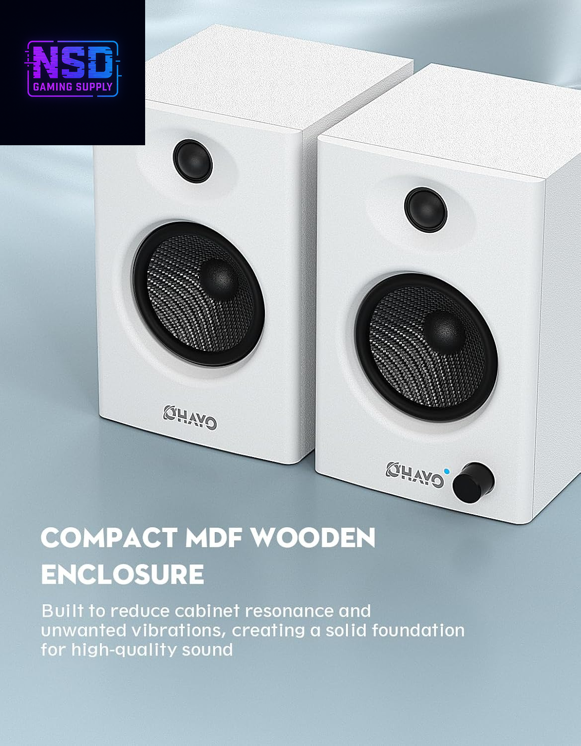 60W Computer Speakers for Gaming and Music, Active Bluetooth 5.3, Stereo 2.0 Speakers for Desktop PC Monitor or Laptop, Surround Sound Speaker, 3.5 Mm Aux RCA Input, Usb-Powered, 1 Pair, White