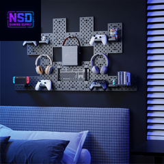 Controller & Headphone Wall Mount Organizer – Modular Pegboard System with 14 Accessories, Controller Stand for Xbox, PlayStation, Switch, and Gaming Disc Shelf