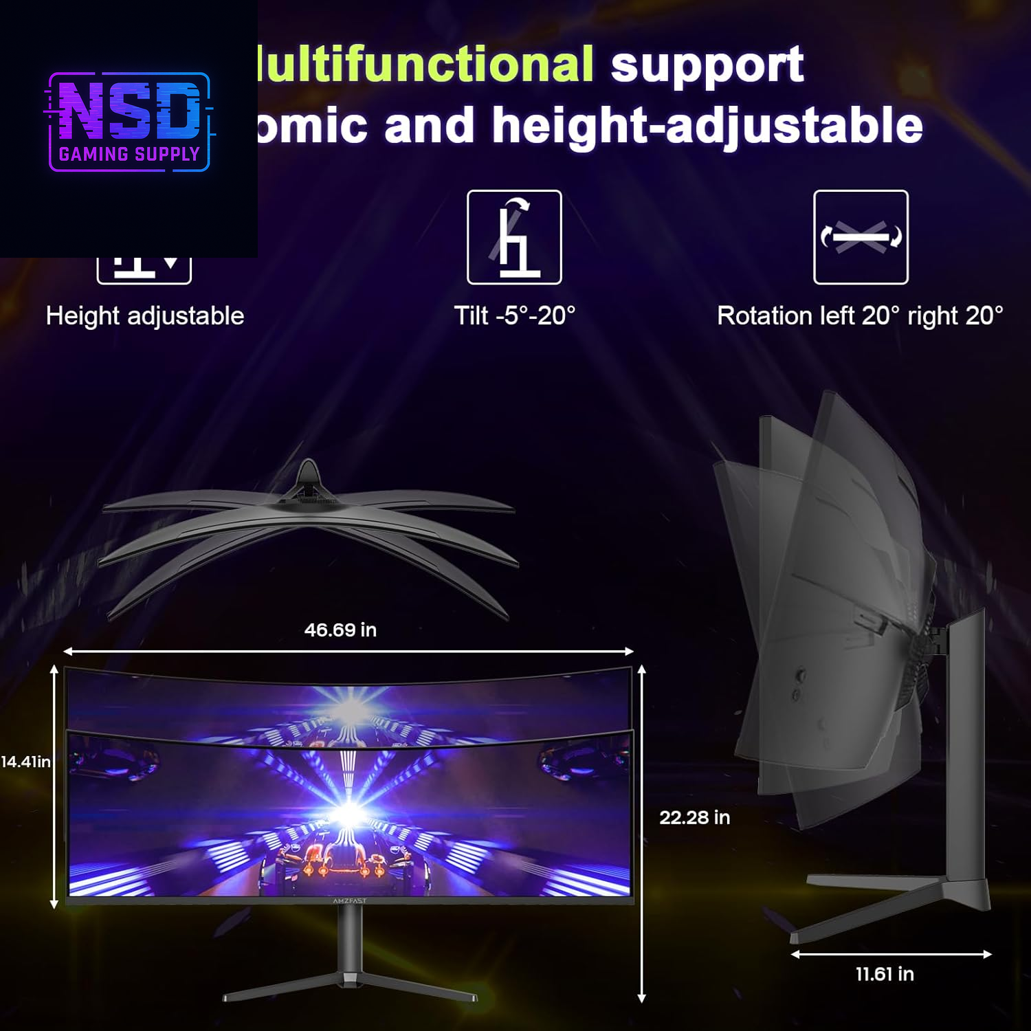 49 Inch Curved Monitor 120Hz DQHD 5120X1440P Ultrawide Gaming Monitor, 120% Srgb, 1500R, 1Ms MPRT, HDR10, Adaptive Sync, PIP/PBP, Height Adjustable, HDMI 2.0/DP 1.4, VESA 75X75, AMZG49C7U
