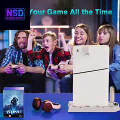 Cooling Station for PS5 & PS5 Slim Console Disc/Digital Edition, Stand Compatible with Playstation 5, Charging Station with Dual Controller Charger, 3 Levels Cooling Fan, 3 USB Hubs & Headset Holder