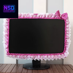 Lace Fabric Computer Frame Cover Monitor Screen Dust Cover with Elastic Pen Pocket Bow Home Decorations