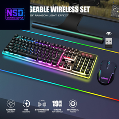 K10 Wireless Gaming Keyboard and Mouse Combo, LED Backlit Rechargeable 3800Mah Battery, Mechanical Feel Anti-Ghosting Keyboard + 7D 3200DPI Mice for PC Gamer (Black)