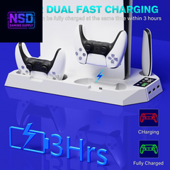 Cooling Station for PS5 & PS5 Slim Console Disc/Digital Edition, Stand Compatible with Playstation 5, Charging Station with Dual Controller Charger, 3 Levels Cooling Fan, 3 USB Hubs & Headset Holder