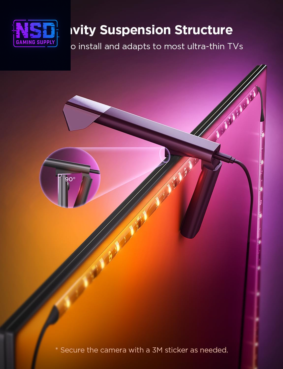 Transform Your TV Experience: 7.8Ft RGBICW Wi-Fi LED Backlight with Fish-Eye Correction, Voice & APP Control for 40-50 Inch TVs