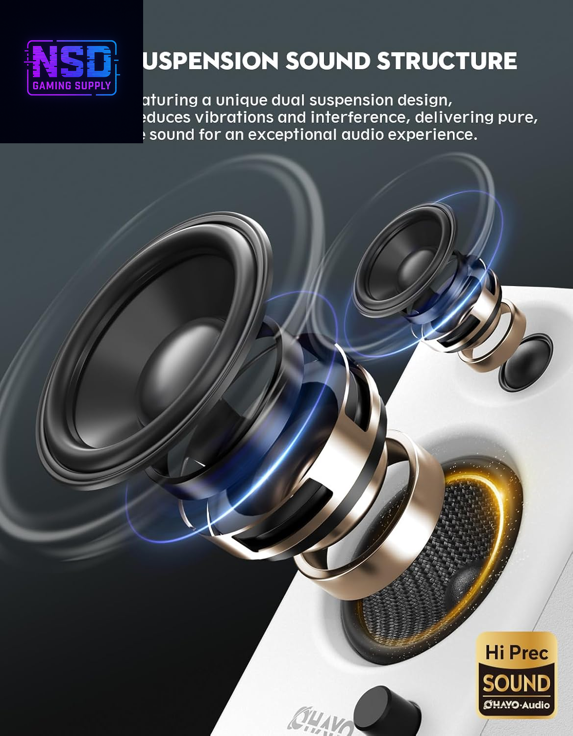 60W Computer Speakers for Gaming and Music, Active Bluetooth 5.3, Stereo 2.0 Speakers for Desktop PC Monitor or Laptop, Surround Sound Speaker, 3.5 Mm Aux RCA Input, Usb-Powered, 1 Pair, White