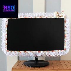 Lace Fabric Computer Frame Cover Monitor Screen Dust Cover with Elastic Pen Pocket Bow Home Decorations