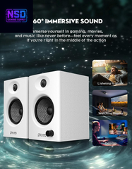 60W Computer Speakers for Gaming and Music, Active Bluetooth 5.3, Stereo 2.0 Speakers for Desktop PC Monitor or Laptop, Surround Sound Speaker, 3.5 Mm Aux RCA Input, Usb-Powered, 1 Pair, White