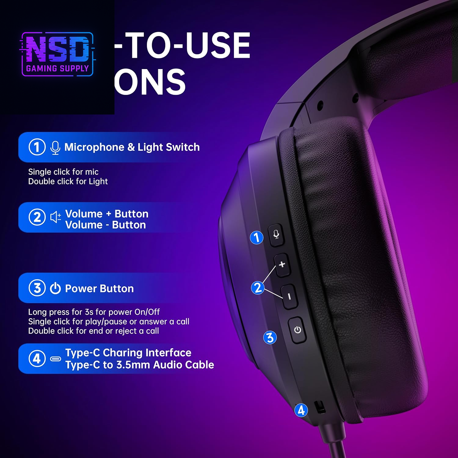 Wireless Gaming Headset Compatible with PS5/4, Nintendo Switch, PC, Bluetooth 5.4 & 2.4Ghz Gaming Headphones with Noise Canceling Mic, RGB, Type-C, 20Ms Latency, 45H, 7.1 Virtual Surround- Black