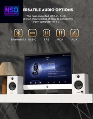 60W Computer Speakers for Gaming and Music, Active Bluetooth 5.3, Stereo 2.0 Speakers for Desktop PC Monitor or Laptop, Surround Sound Speaker, 3.5 Mm Aux RCA Input, Usb-Powered, 1 Pair, White