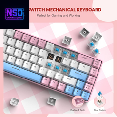 RK-T8 Wired 65% Mechanical Gaming Keyboard with RGB LED Backlit Anti-Ghosting TKL Mini 68 Key Custom Coiled C to a Cable Tactile Blue Switch for PS4 PS5 Xbox PC Mac Gamer(Pink/White/Blue)
