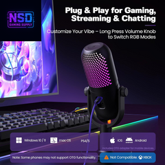 ZTD39 RGB USB Gaming Microphone – Condenser Mic with Noise Reduction, Real-Time Monitoring, Reverb Modes, Tap-to-Mute, and RGB Lighting – for PC, Laptop, PS5, Streaming, and Podcasts