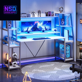 78.8-Inch Gaming Desk – LED RGB Lights, Hutch, Monitor Stand, CPU Holder & Dual Storage Shelves (White)