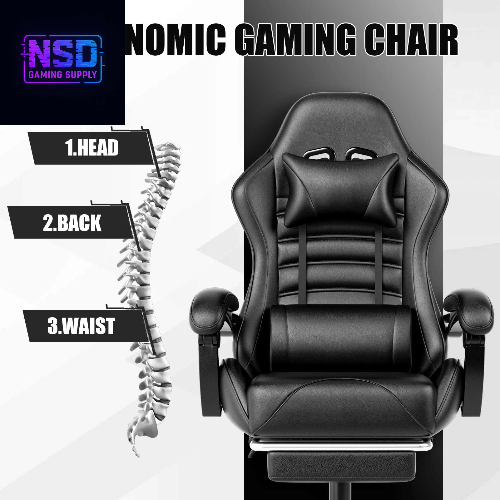 Ergonomic Gaming Chair with Footrest, Racing Style Video Game Chair for Adults, Reclining Gamer Chair Office Chair